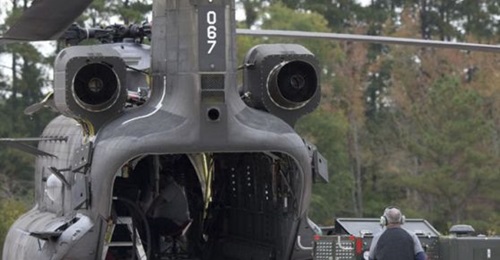 The NCH-47D testbed equipped with more powerful GE engines normally fitted to the CH-53K King Stallion.