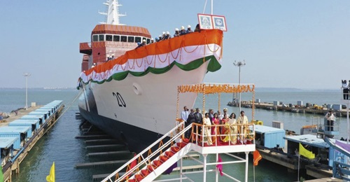 India's 11th Sankalp-class OPV, seen here at its launch ceremony.