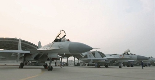 CCTV broadcast images in early November showing at least two PLANAF J-15 carrier-borne fighters at Huangdicun Airbase armed with what appear to be the KD-88 (fitted onto the aircraft in foreground) and YJ-91 missiles (fitted onto the aircraft to the r...