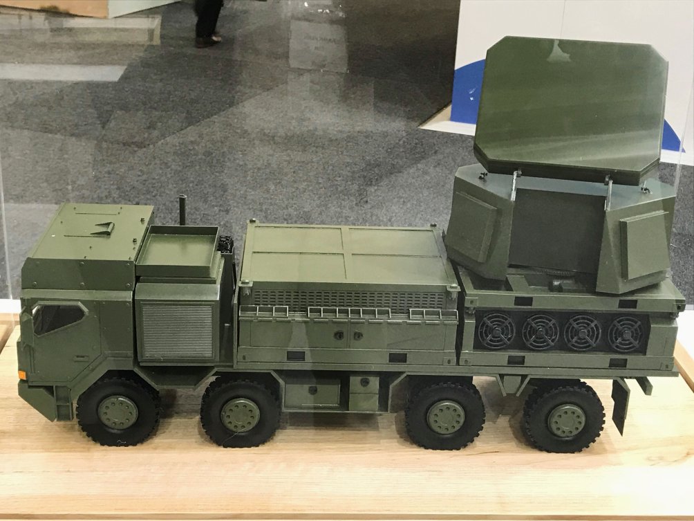 A model of the truck-mounted CEAOPS surveillance and cueing radar. (Julian Kerr)