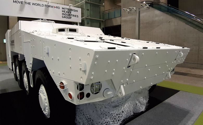 MHI unveiled an APC demonstrator at the DSEI Japan 2019 exhibition in Chiba. The demonstrator will form the basis of the Mitsubishi Armoured Vehicle that will compete with two other 8×8 armoured vehicles in a programme to replace the JGSDF's Type 96 APCs (Gabriel Dominguez/ IHS Markit)