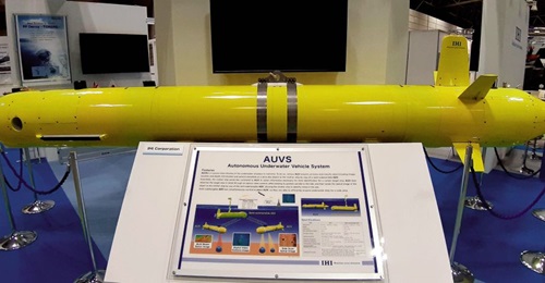Japanese company IHI unveiled a prototype of an AUV at DSEI Japan 2019 designed for use as part of an autonomous underwater mine-detection system. The AUV can operate at depths of up to 3,000 m.