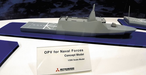 MHI displayed a scale model of its new OPV concept at DSEI Japan 2019.