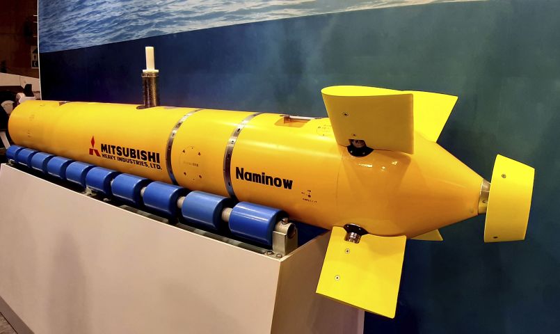 MHI displayed at DSEI Japan 2019 a UUV called Naminow for use with its CoasTital coastal surveillance and security system. (Gabriel Dominguez/IHS Markit)