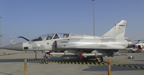 One of the UAE's Dassault Mirage 2000-9 aircraft on static display at the 2019 Dubai Air Show. The UAE is upgrading this fleet as well as its Lockheed Martin F-16E/F Desert Falcon aircraft.