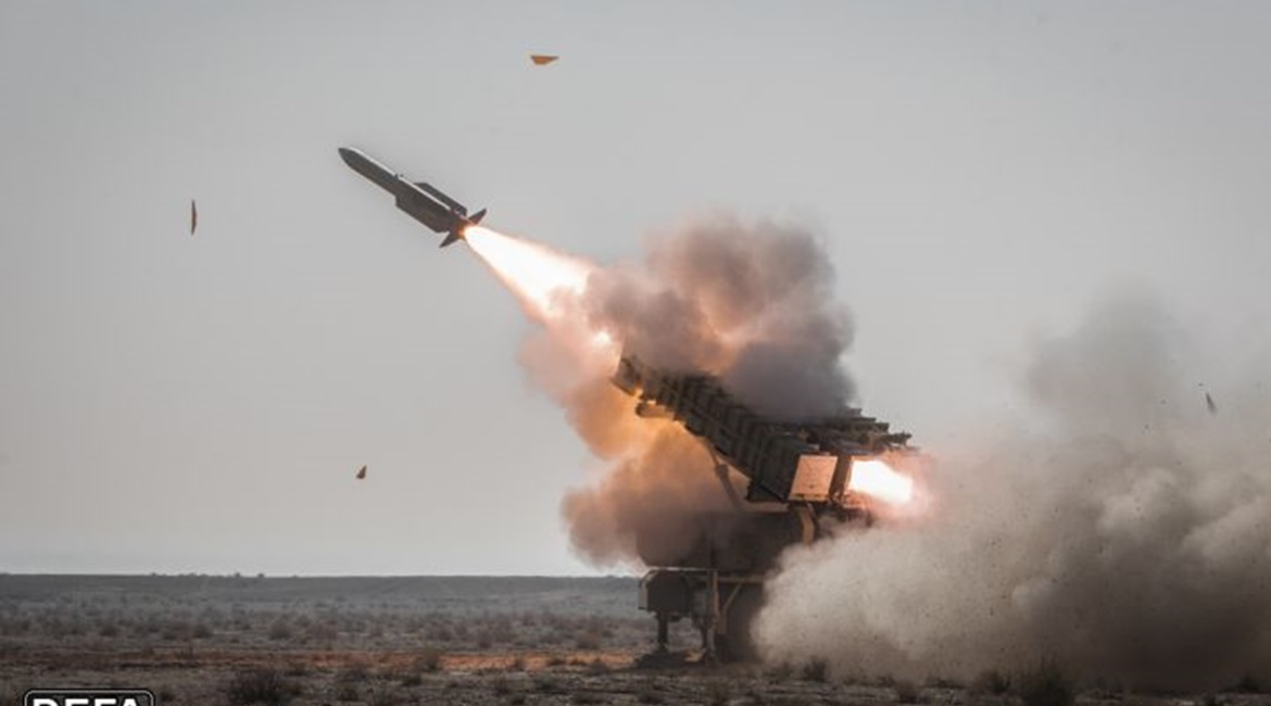 What appears to be a Sayyad-2 SAM is fired from the new Mersad launcher.