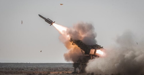What appears to be a Sayyad-2 SAM is fired from the new Mersad launcher.