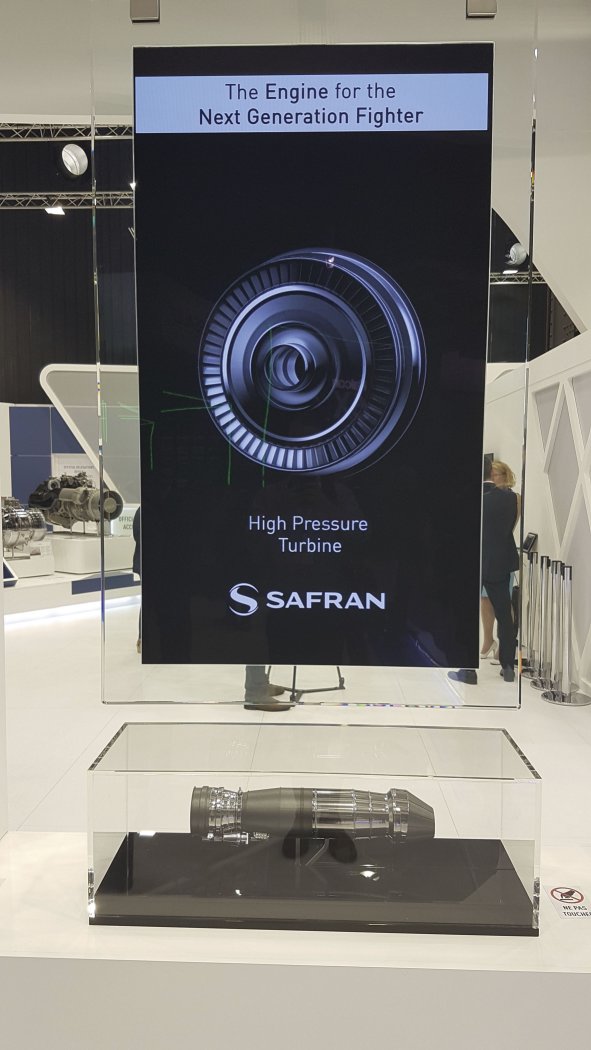 A model of the Next European Fighter Engine / New European Engine being developed by Safran and MTU for the FCAS / SCAF New Generation Fighter displayed at the Paris Air Show 2019. (Janes/Gareth Jennings)