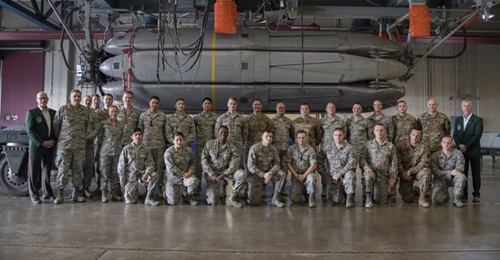 Current and retired service personnel from the 2nd Bomb Wing pose in front of the final Conventional Air-Launched Cruise Missile package at Barksdale Air Force Base, Louisiana, on 20 November. The CALCM missile package is being retired and replaced by ...