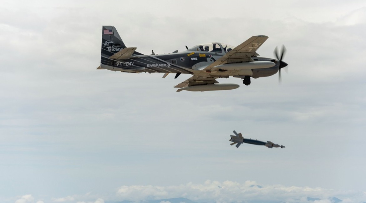 An EMB 314/A-29 Super Tucano drops a Paveway laser-guided bomb. Countries wanting to acquire systems such as Paveway will need to have improved targeting infrastructure covering areas such as collateral damage and weaponeering.