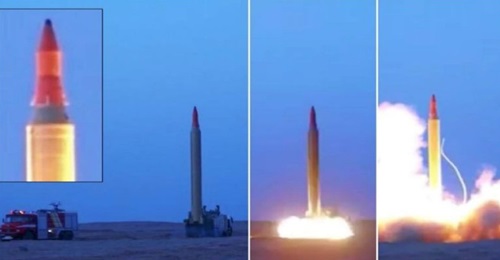 Stills taken from a video released on 22 April show a Shahab-3 ballistic missile fitted with a new triconic manoeuvring re-entry vehicle.