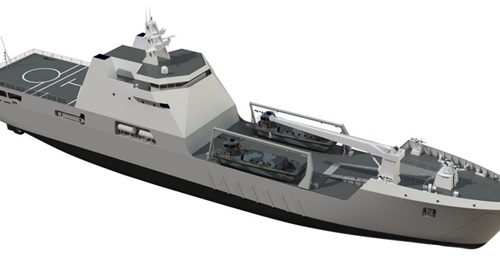 A computer-generated image of Damen's LST 100 landing ship that is being built in Sharjah for the Nigerian Navy.