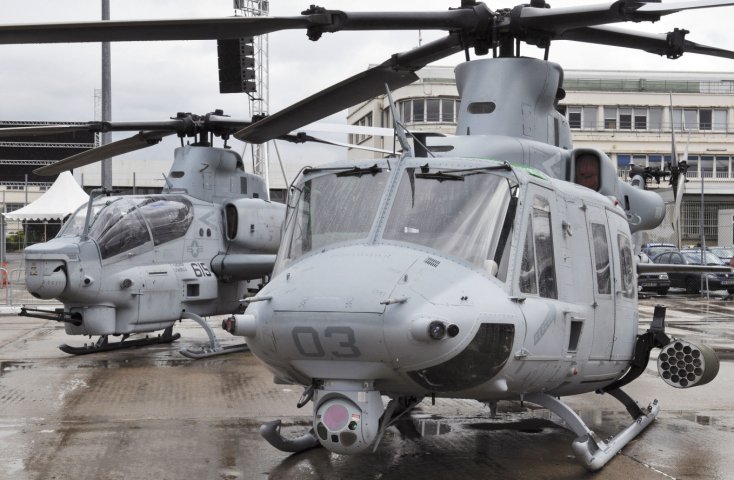 Seen here in US Marine Corps service, the UH-1Y (foreground) and AH-1Z (background) will now be fielded by the Czech Republic also. (Janes/Patrick Allen)