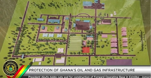 A still from a video released by the presidency of Ghana shows the plan for the new Ezinlibo base.