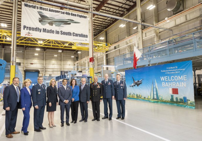 Shaikh Abdullah bin Rashed Al Khalifa, ambassador of the Kingdom of Bahrain to the United States, visited Lockheed Martin’s production line in Greenville to mark to start of the country’s contract for 16 new-build F-16Vs. (Lockheed Martin)