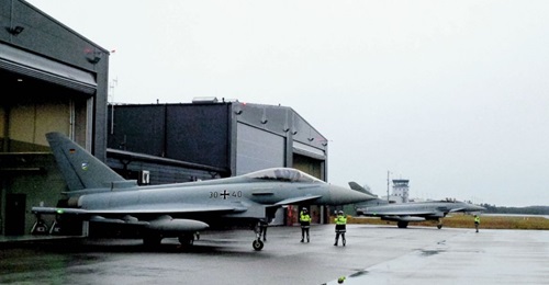 A pair of Luftwaffe Eurofighters seen on deployment to NATO's Baltic Air Policing mission in Estonia. Germany received the last of its currently contracted 143 Eurofighters on 17 December, although more orders are anticipated.