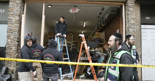 Aftermath of a small-arms attack on a kosher supermarket in New Jersey, the United States, on 10 December 2019.