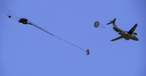 An undated photo from Embraer's KC-390 airdrop campaign. The company announced on 26 December 2019 that it ended its KC-390 airdrop testing.