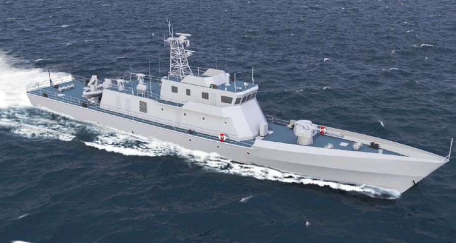 A computer-generated image of a Padma-class patrol vessel. BN-owned Khulna Shipyard began constructing an additional five vessels of the class for the BN on 2 December. (ISPR)