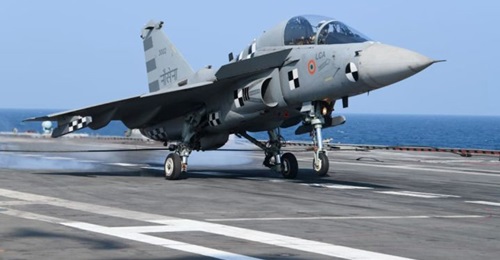 A prototype of India's indigenously developed LCA (N) Mk 1 aircraft carried out its first 'arrested landing' on 11 January on the deck of IN carrier INS 
        
        .