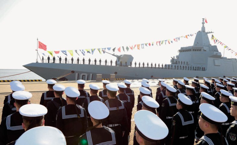 Nanchang
        , China’s first Type 055-class destroyer, was commissioned into the PLAN in a ceremony held on 12 January at the Xiaokouzi naval base south of Qingdao.
       (Via PLA Navy’s Weibo account )