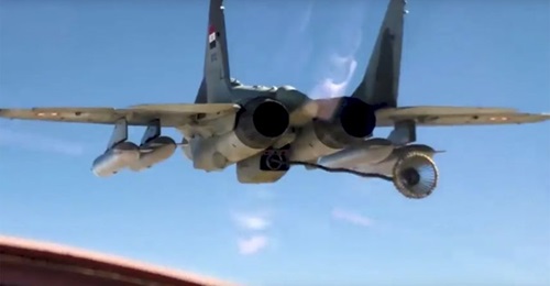 An Egyptian Air Force MiG-29M 'Fulcrum' fighter demonstrating a buddy-buddy aerial refuelling system in an official MoD video released on 13 January. The hitherto unknown capability will extend Egypt's ability to project air power beyond its national b...