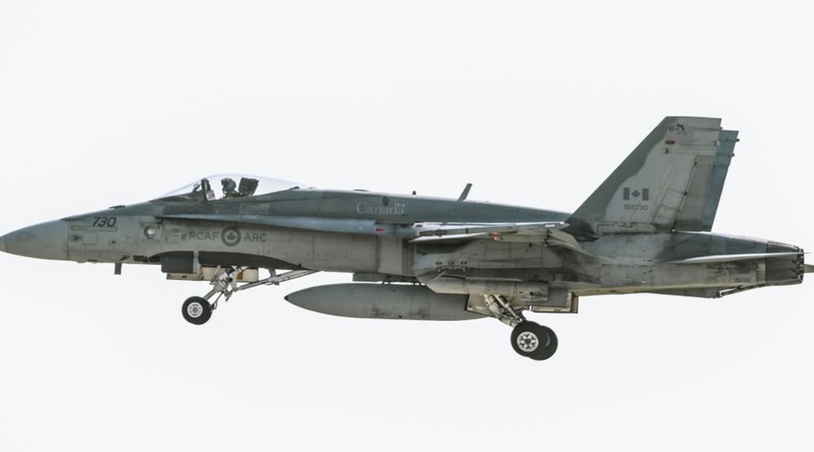 A Canadian CF-188 Hornet aircraft takes off from Mihail Kogalniceanu Air Base in Romania during Operation 'Reassurance' on 4 September 2018.