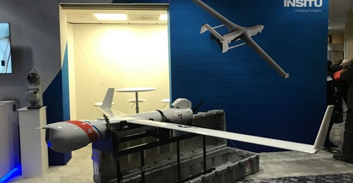 Insitu's ScanEagle endurance mini-UAV on display at the Surface Navy trade show on 14 January 2020.