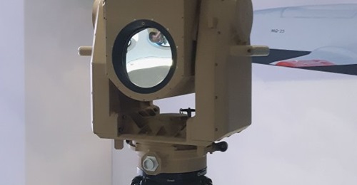 A full-scale model of Boeing's Compact Laser Weapon System (CLWS) on display at the 2020 National Surface Navy Association Symposium on 15 January.
