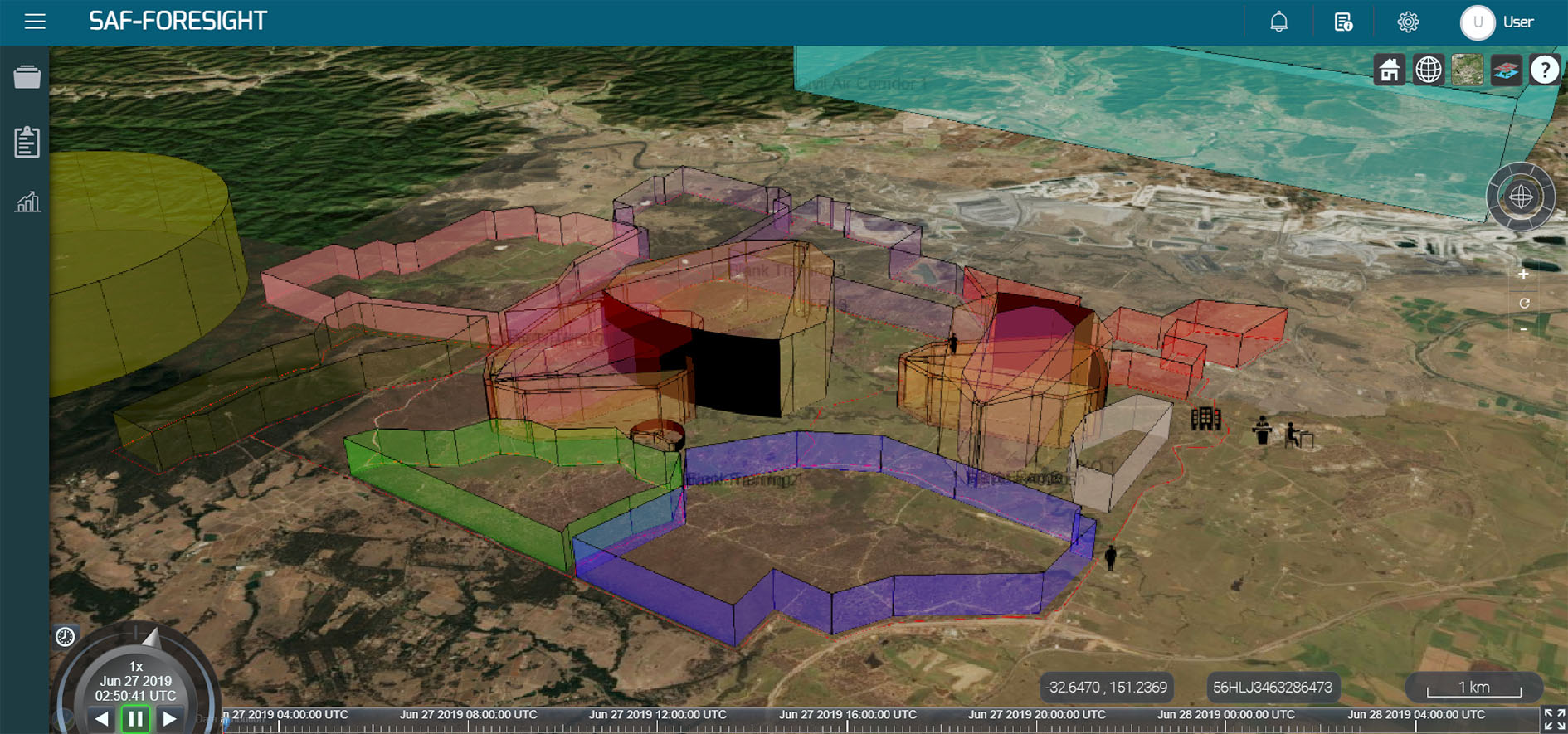 A screenshot showing the 3D live-fire range planning process using SAF-Foresight. (SimCentric)