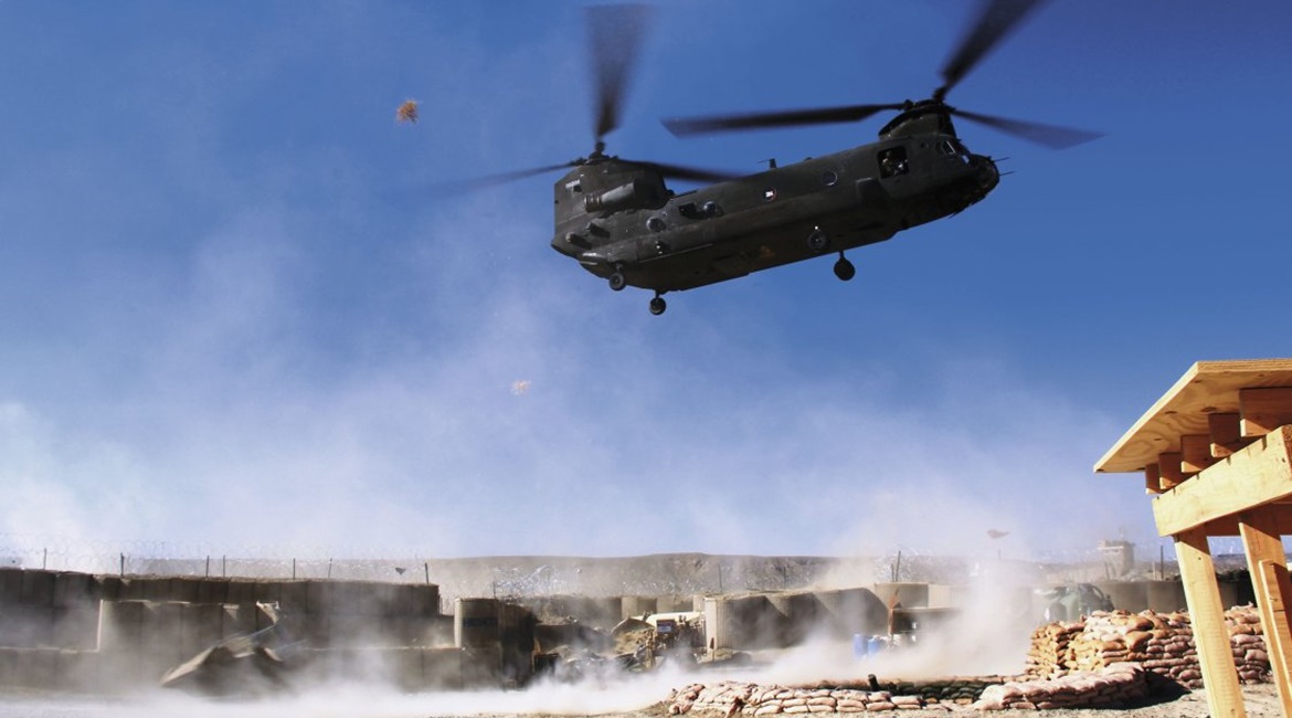 A US Army Chinook helicopter is seen landing at an outpost in eastern Afghanistan in 2011. The DoD has said it will equip the Afghan Special Mission wing with an undisclosed number of such helicopters for counter-terrorism purposes.