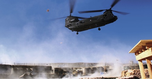 A US Army Chinook helicopter is seen landing at an outpost in eastern Afghanistan in 2011. The DoD has said it will equip the Afghan Special Mission wing with an undisclosed number of such helicopters for counter-terrorism purposes.