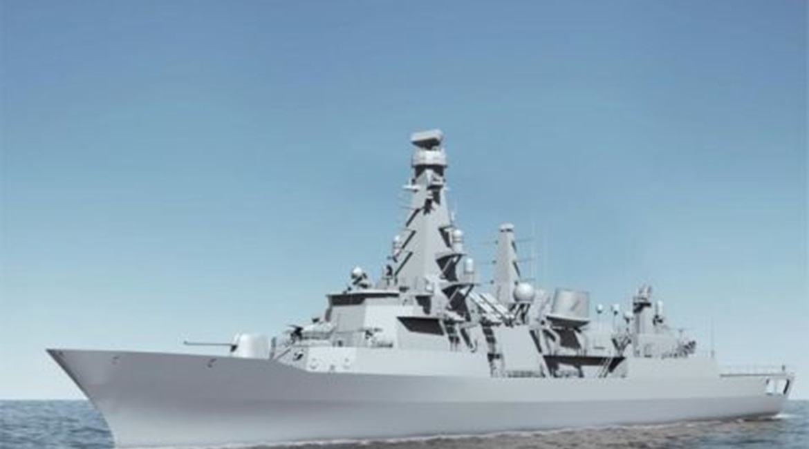 A computer-created graphic image showing a Barbaros-class frigate after the MLU is completed.
