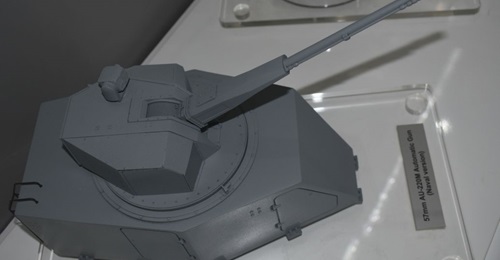 A scale model of the marinised AU-220M RMS displayed at the Defexpo exhibition in Lucknow.