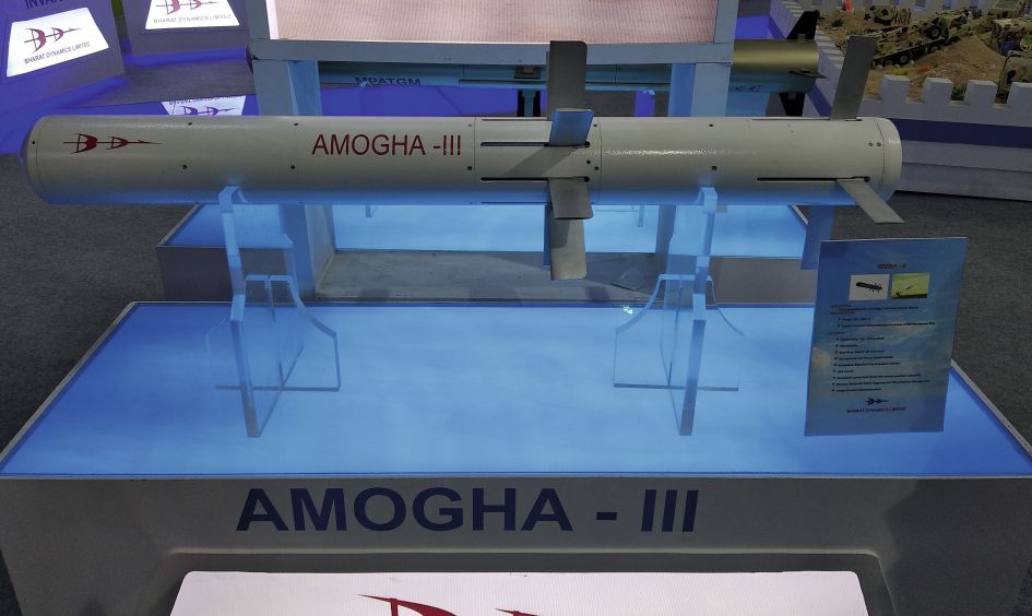 A model of the developmental Amogha-III ATGM displayed at Defexpo 2020 (Rahul Udoshi)