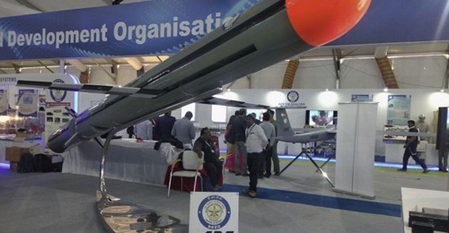 India's Nirbhay cruise missile, seen here during the 5-9 February Defexpo 2020 exhibition in Lucknow, northern India, is set to be tested in April powered by an indigenous propulsion system.