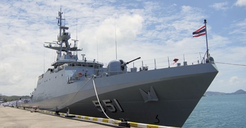 Thailand's Bangkok Dock and Defence Technology Institute (DTI) have teamed up to offer the Philippines a 90 m offshore patrol vessel (OPV), with a design similar to the Royal Thai Navy's HTMS 
        
         (pictured here).