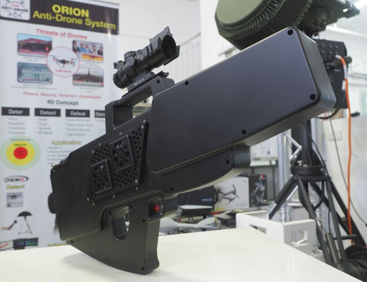TRD Singapore unveiled its new Orion H+ handheld C-UAS system at Singapore Airshow 2020. (Janes/Kelvin Wong)