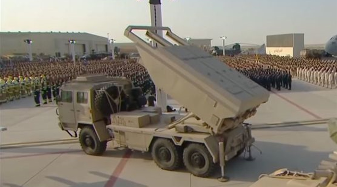 A still from a video released by the UAE's state WAM news agency shows a Norinco SR5 multiple rocket launcher during the parade at the airbase in Zayed Military City in Abu Dhabi.
