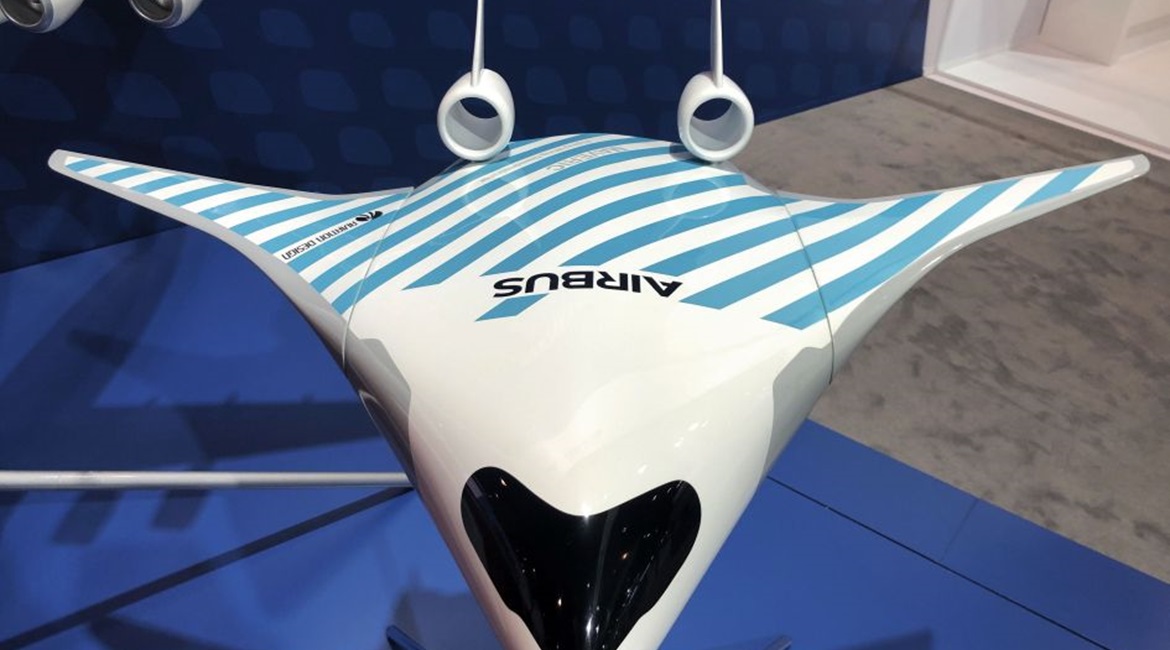 Airbus has unveiled a scale model of a blended-wing body technological demonstrator known as Maveric (pictured).