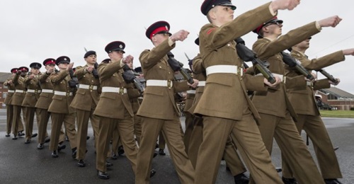 Recruits taking part in a graduation parade at the Army Foundation College in Harrogate.
