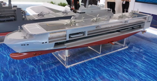 A model of the Endurance 160 on display at Singapore Airshow 2020. ST Engineering Marine has developed a 170 m variant of the product in response to a potential contest overseas.