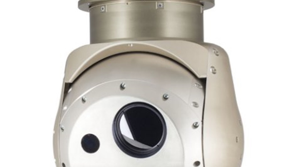 The gyro-stabilised two-axis gimbal for day and night surveillance that will fly on the ISR350-5 unmanned helicopter during the UMEX maritime search and rescue demonstration.