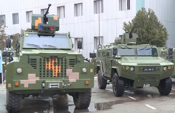 The Tajik military paraded several newly acquired platforms on 21 February, including VP11 (left) and CS/VN3 (right) vehicles. (Tajikistan Television)