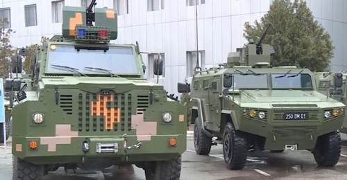 The Tajik military paraded several newly acquired platforms on 21 February, including VP11 (left) and CS/VN3 (right) vehicles.