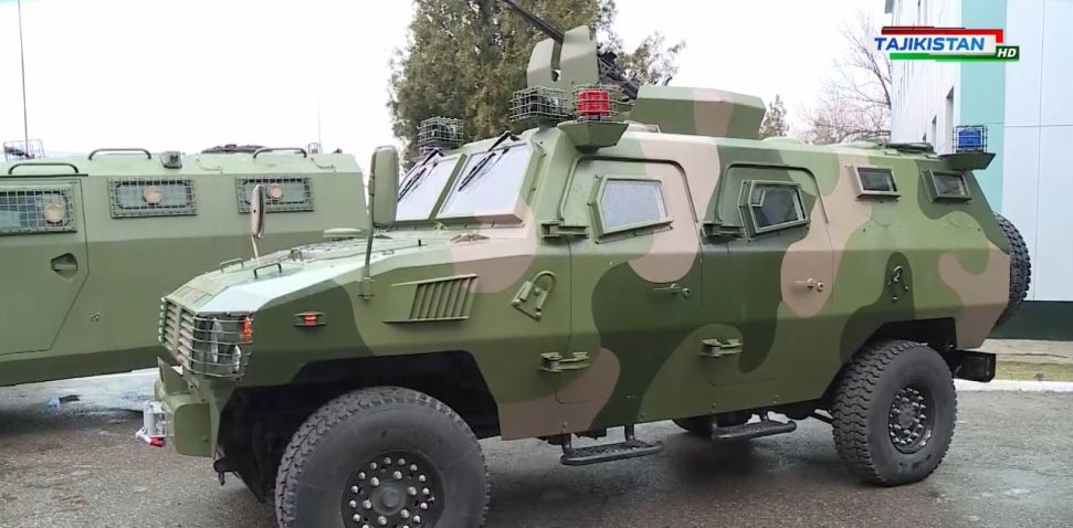 The Tajik military paraded several newly acquired platforms on 21 February, including the China Tiger armoured vehicle (seen here). (Tajikistan Television)