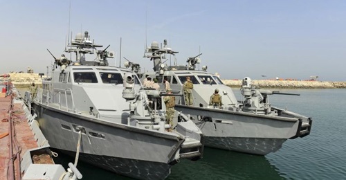 A Skyguard 3 fire-control unit can be seen in the background (left) of this photograph of US Navy Mk VI patrol boats arriving for an exercise at King Abdulaziz Naval Base.