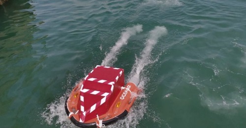 The Dolphin USV seen with a prototype BacPac sea transfer module during recent trials.