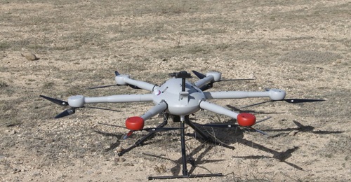 The ASTER-T tethered VTOL UAS is designed to operate at altitudes of up to 100 m and is equipped with a stabilised sensor package.