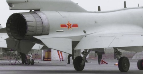 A screengrab from CCTV footage released on 2 March showing a J-10C multirole fighter in PLAAF markings fitted with a Chinese-made WS10B engine.